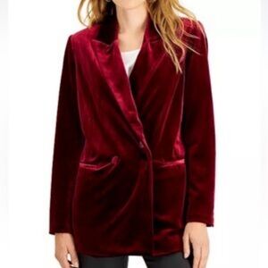 INC International Concepts Velvet One Button Blazer Small Burgundy Wine